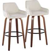 Daniella 30" Swivel Bar Stool in Walnut Wood & Cream Fabric with Black Footrest (Set of 2)